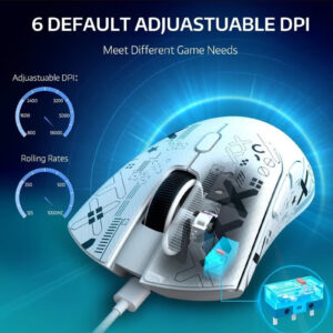 r1 gaming mouse,tri mode connection (2.4g wired bt5.2),lightweight, 800 18k dpi optical sensor,ergonomic design,for pc laptop win mac(white)
